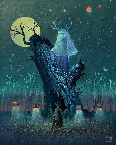 https://linktr.ee/AndyKehoe Surrealistic Landscape, Andy Kehoe, Folk Horror, Dark Spirit, Naive Illustration, Magical Art, Fantasy Paintings, Fire Dragon, Fantasy Illustration