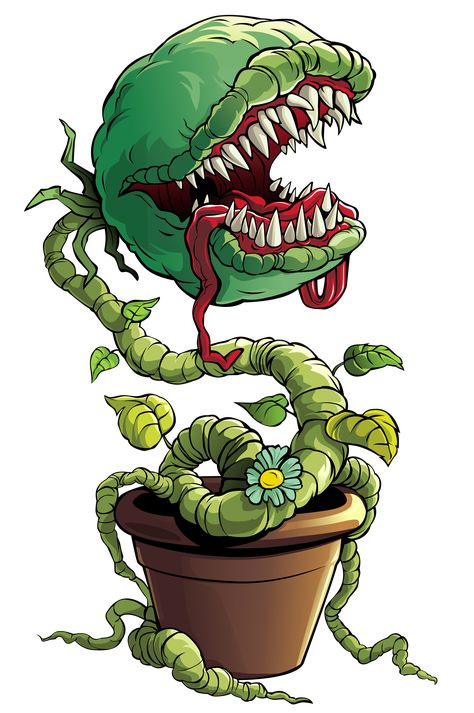 Cartoon Venus Fly Trap, Venus Fly Trap Art Illustration, Plant Monster Drawing, Monster Plant Drawing, Venus Fly Trap Illustration, Venus Fly Trap Painting, Plant Monster Art, Venus Fly Trap Monster, Fly Trap Drawing