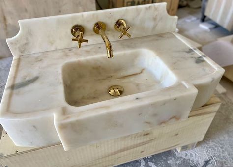 Calacatta Gold Marble Sink Marble Washbasin Custom Order - Etsy Sink Options, Carved Sink, Natural Stone Sink, Marble Bathroom Sink, White Marble Sink, Bathroom Routine, Powder Room Sink, Marble Sink, Calacatta Gold Marble