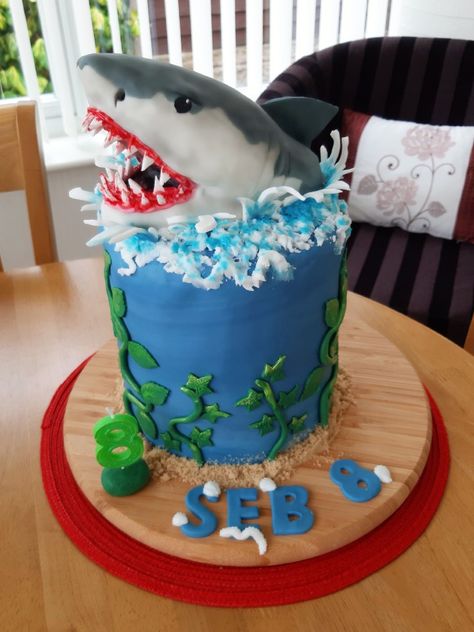 Megladon Birthday Party, Cake For His Birthday, Cake Desert, Sea Cake, Desert Ideas, Shark Cake, Shark Party, 9th Birthday, 6th Birthday