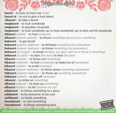 Hungarian slang #hungarian #languages #learning German Swear Words, Languages Learning, Emotion Chart, Terms Of Endearment, Slang Words, Curse Words, Cuss Words, Mini Lessons, Writing Words