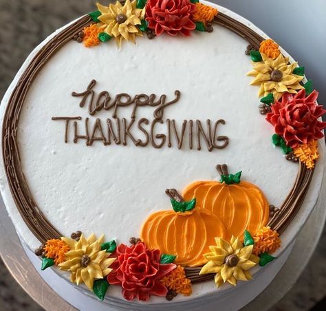 September Cake Decorating, Give Thanks Cake, Thanks Giving Cake Ideas Decoration, Floral Cakes Buttercream, Fall Decorated Cake Ideas, Fall Ice Cream Cake Designs, Turkey Cake Design, Fall Drip Cake, Harvest Cake Decorating