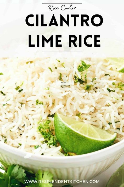 Looking for a flavorful side dish? Try our mouthwatering cilantro lime rice recipe! This light and bright dish is packed with fresh flavors that will complement any meal. Made with a rice cooker, it's super easy and hassle-free. Whip up a batch today and add some zing to your dinner table! Don't miss out on this must-try recipe, perfect for meal prep or Taco Tuesday. Rice Chicken Broth, Chipotle Rice, Mexican Cafe, Cilantro Lime Rice Recipe, Lime Rice Recipes, Cilantro Rice, Rice Chicken, Lime Rice, Cilantro Lime Rice