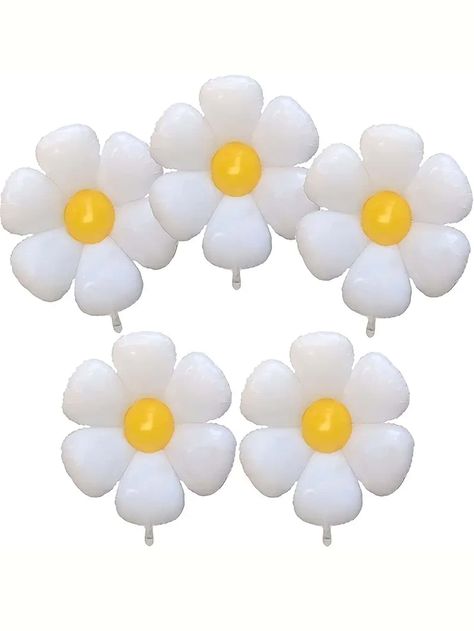 5 piezas/paquete medio con margarita & grande en forma de flor globos blanco con margarita fiesta Decoración aluminio saburral poliéster Película Globo de aluminio para de cumpleaños , bodaHe descubierto los artículos más increíbles en SHEIN.com, ¡ve y echa un vistazo! Flower Balloons Diy, Daisy Balloons, Bachelor Party Decorations, Easy Party Decorations, Ballon Party, Daisy Party, Photo Balloons, 5 Balloons, Decoration Birthday