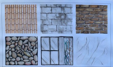 Glass Texture Architecture Drawing, Stone Rendering Marker, Brick Texture Architecture Drawing, Watercolor Texture Architecture, Roof Tiles Texture Drawing, Roof Texture Drawing, Bricks Texture Drawing, Marble Texture Drawing, Brick Texture Drawing