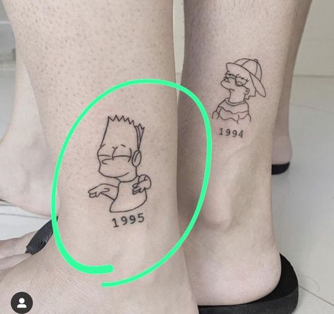 Simpsons Brother And Sister Tattoo, Bart And Lisa Matching Tattoos, Lisa And Bart Simpson Tattoo Siblings, Bart And Lisa Tattoo Brother And Sister, Big Sister Little Brother Tattoo, Bart Simpson Tattoo Design, Lisa And Bart Simpson Tattoo, The Simpsons Tattoo Ideas, Bart And Lisa Tattoo