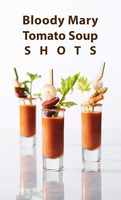 These quick, easy and impressive Bloody Mary Soup Shots can be made in minutes and chilled the day before. Prefect for parties! Serve as soup, appetizer or savory cocktail. Soup Shots, Citrus Garnish, Gourmet Appetizers, Fancy Appetizers, Cocktail Garnish, Organic Tomatoes, Shot Recipes, Game Day Food, Small Bites