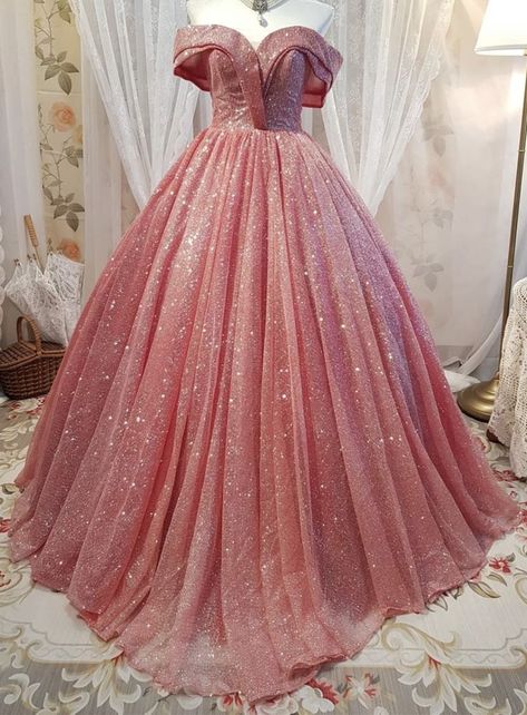 Blush Ball Gown Sparkly Dress Pink Sparkle Dress Prom, Pink Glitter Wedding Dress, Pink Prom Dress Glitter, Pink Masquerade Dress, Pink Glitter Prom Dress, Pink Ballgown Dress, Pink Glitter Gown, Davis Core, Barbie Prom Dress