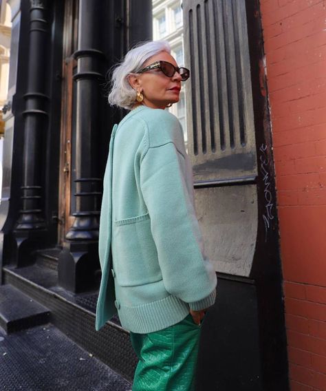 Meet Grece Ghanem, the 52-Year-Old With the Best Style | Who What Wear Grace Ghanem, Bottega Bags, Grece Ghanem, Leopard Print Beanie, Blue Oxford Shirt, Backless Sweater, Zebra Shirt, Quoi Porter, Pink Trousers