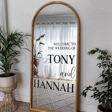 Amazon.com - Welcome to Our Wedding Decal/Customizable Design Names Mirror Window Sign Decal (23" x 23") Mirror Decal Wedding, Welcome Mirror Sign, Mirror Welcome Sign Wedding, Wedding Welcome Sign Mirror, Wedding Mirror Sign, Mirror Wedding Sign, Thank You Card Examples, Mirror Wedding Signs, 2026 Wedding