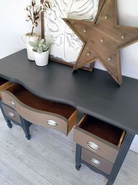 Gray Desk | General Finishes Design Center Stencilled Furniture, Gray Desk, Driftwood Finish, Painted Items, Chalk Painting, General Finishes, Grey Desk, Solid Wood Desk, Stencil Furniture