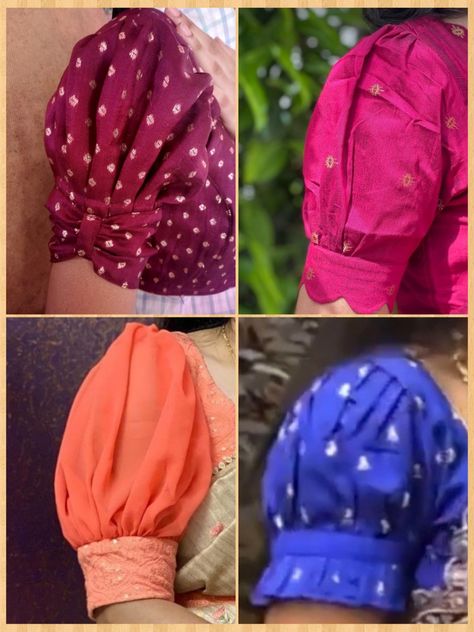 Hands Design For Blouse, Buff Hands Blouse Designs, Blouse Puff Sleeves Design, Butta Hands For Blouses, Puff Blouse Designs, Butta Hands, Buff Sleeves Blouse Designs, Magam Works, Model Blouses