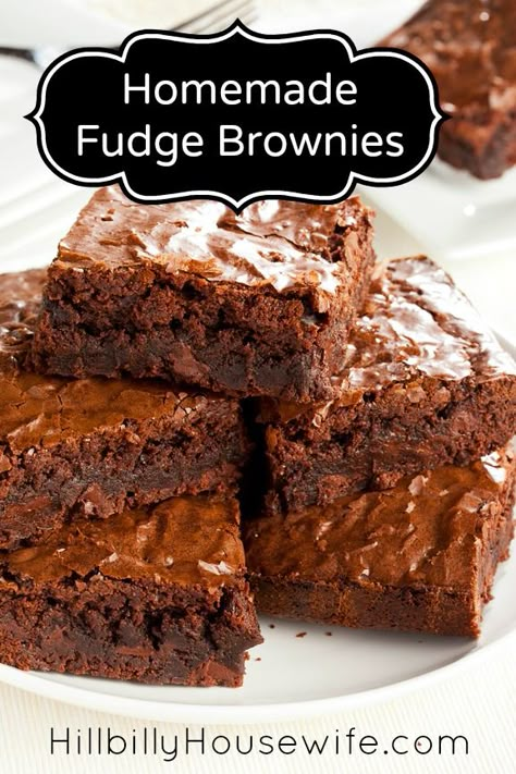 Fudge Brownie Recipe | Hillbilly Housewife. These are the best from scratch brownies we've ever made. Brownies Recipe Homemade 9x13, Fast Brownie Recipe, Cake Like Brownies Recipe Homemade, 9x13 Brownies, 9x13 Brownie Recipe, Simple Brownies, Macncheese Recipe, Scratch Brownies, Homemade Fudge Brownies