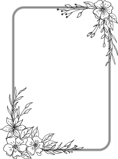 Simple Floral border with hand drawn leaves and flowers Easy Simple Border Design, Flower Frame Design Simple, Flower Border Design For Project, Flower Border Design Simple, Flower Drawing Border, Floral Border Design Simple, Border Drawing Design, Flower Corner Border Design, Flower Border Design Aesthetic