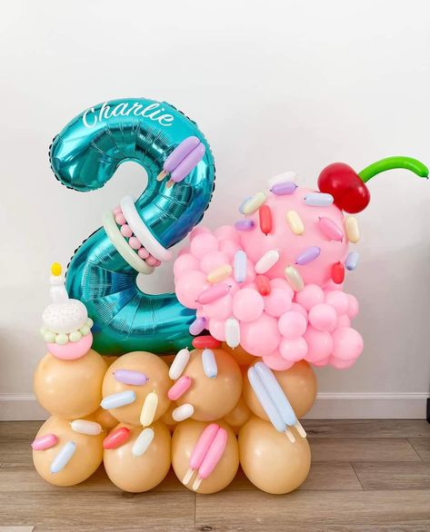 Cupcake Balloon Decorations, Cotton Candy Balloons, Ice Cream Balloon Bouquet, Two Sweet Balloons, Candy Balloon Bouquet, Two Sweet Balloon Garland, Donut Balloon Garland, Ice Cream Balloon Garland, Small Balloon Arrangements