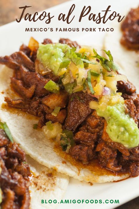 If you are looking for a delicious taco to feed your family on a weeknight or hosting a game night with your friends, these tacos are perfect for any occasion. While it may be difficult to replicate the rotating trompo, it is still possible to make delicious tacos al pastor in your home kitchen. #mexicanfood #mexico #tacos #recipes #amigofoods El Pastor Tacos Recipe, Tacos Pastor, Mexico Tacos, Pork Taco, Tacos Recipes, Latino Food, Delicious Tacos, Tacos Al Pastor, Beef Taco