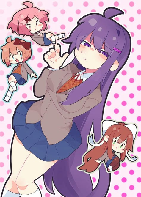 Puppy Chan Art, Pink And Purple Character Duos, Yuri And Monika, Doki Doki Sayori, Sayori And Natsuki, Ddlc Logo, Monika And Sayori, Cute Oc Art, Yuri Ddlc Fanart