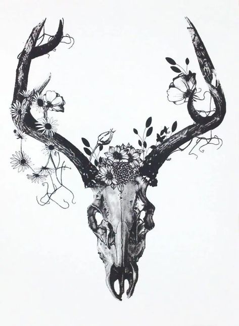 30+ Deer Skull Tattoo Designs, Ideas, and Meanings - PetPress Deer Skull Tattoo, Deer Tattoos, Deer Skull Tattoos, Skull Tattoo Designs, Creative Design Ideas, Deer Skull, Skull Tattoos, Designs Ideas, Antlers