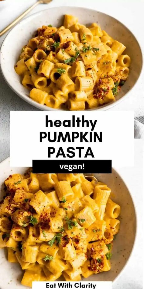 This creamy vegan pumpkin pasta is rich, healthy and perfect for a simple fall dinner. This vegan pasta recipe is nut free, full of flavor and ready in just 20 minutes. Quick Healthy Vegan Dinner, Healthy Fall Recipes Vegan, Vegan Fall Food, Pasta Dairy Free, Healthy Vegan Fall Recipes, Vegan Fall Dinner Recipes, Easy Vegan Dinner Recipes Healthy, Fall Vegan Dinner, Vegan Dinners For Kids