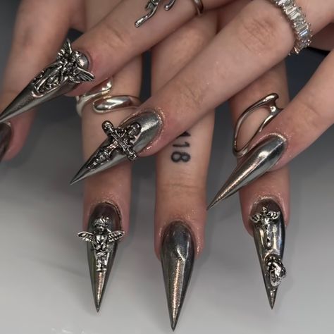 Gothic Cathedral Nails, Cathedral Nails, Short Gothic Nails, Polygel Nail, Gothic Nails, Goth Nails, Polygel Nails, Nail Files, Pretty Acrylic Nails