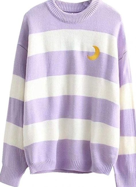 Purple Striped Sweater, Pastel Moon, Moon Sweater, Moon Embroidery, Embroidery Cute, Brown Knit Sweater, Striped Knitted Sweater, Embroidery Sweater, Purple Outfits