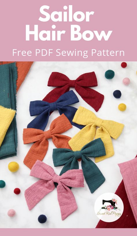 Hair Bow Tutorial, Fabric Hair Bows, Hair Diy, Sew Ins, Free Pdf Sewing Patterns, Beginner Sewing Projects Easy, Bow Tutorial, Bow Pattern, Leftover Fabric