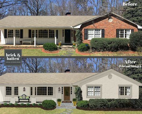 Ranch Style Homes Exterior, Brick Ranch Houses, Ranch House Remodel, Ranch House Exterior, Painted Brick House, House Makeovers, Exterior House Remodel, Homes Exterior, Ranch Exterior