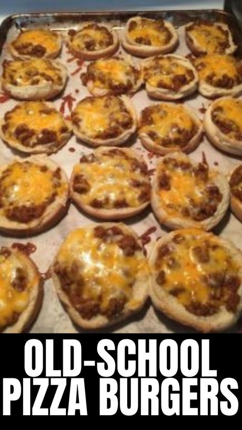 Old-school pizza burgers! Elementary school in Ohio about 1978 / 1979, these were a very good lunch day. Old School Pizza Burger Recipe, School Lunch Pizza Burgers, Lunch Lady Pizza Burgers, Easy Pizza Burgers, School Cafeteria Pizza Burgers, Old School Meals, Pizza Burgers School, Pizza Burgers With Spam, Cafeteria Pizza Recipe School Lunch