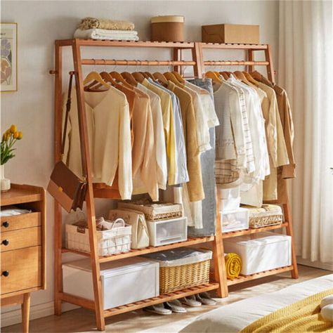 Wooden Clothes Rack, Messy Closet, Coat Rack With Storage, Bamboo Clothes, Laundry Rack, Open Wardrobe, Living Room Size, Clothes Stand, Clothes Rail