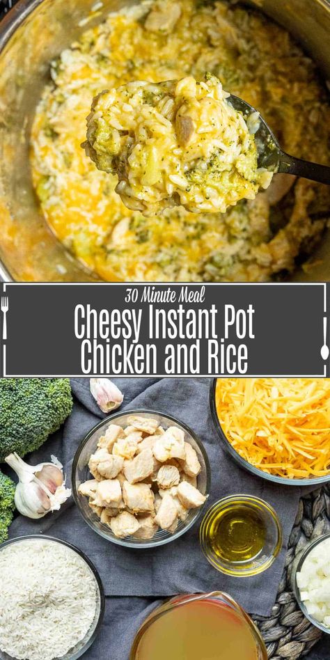 Cheesy Instant Pot chicken and rice with broccoli is a super easy way to make a classic casserole in less than a half hour. Cook an entire meal in your pressure cooker with chicken, rice, and broccoli all in one. It's the perfect weeknight meal, everything you love about a casserole made in the Instant Pot in 30 minutes! Chicken And Rice With Broccoli, Chicken Broccoli Rice Cheese Casserole, Rice With Broccoli, Instant Pot Chicken And Rice, Pressure Cooker Recipes Chicken, Rice And Broccoli, Pressure Cooker Rice, Ip Recipes, Chicken Broccoli Rice Casserole