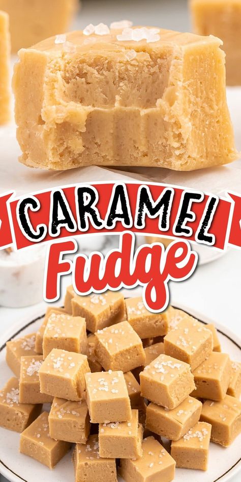 This rich Caramel Fudge recipe takes 10 minutes to make by mixing together white baking chips, sweetened condensed milk, butter, corn syrup, and brown sugar, and sprinkling with sea salt. Treat yourself to the most delicious homemade candy you’ll ever taste – it�’s a creamy sweet confection for those times when you need fudge fast! Sea Salt Caramel Fudge Recipe, Carmel Apple Fudge Recipe, Salted Caramel Chips Recipes, Uses For Sweetened Condensed Milk, What To Do With Sweetened Condensed Milk, Carnation Milk Fudge Recipe, Old Fashioned Fudge Recipe, Condensed Milk Recipes Desserts Easy, Fudge Recipes With Condensed Milk