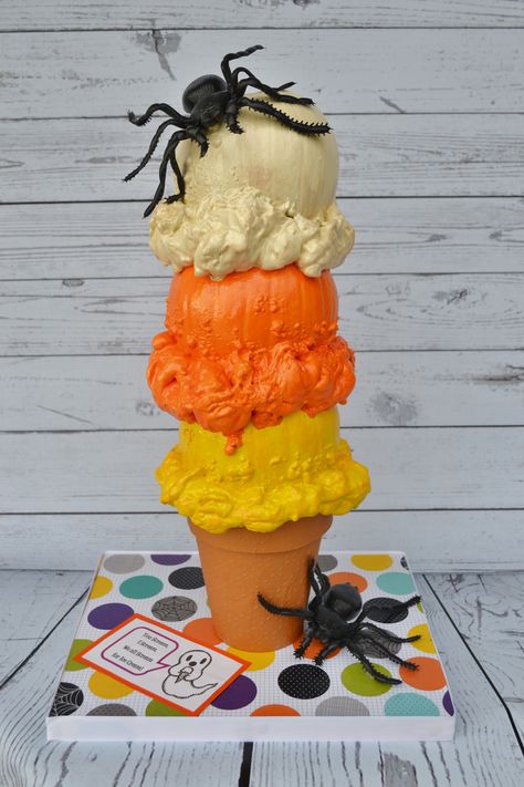 Pumpkin Ice Cream Cone for Halloween Pumpkin Decorating Contest 2014 by Ashlie Pieren Goetze Pumpkin Contest Ideas, Halloween Pumpkin Decorating, Carving A Pumpkin, Pumkin Decoration, Pumpkin Guts, Pumpkin Idea, Pumpkin Inspiration, Carve A Pumpkin, Creative Pumpkin Decorating