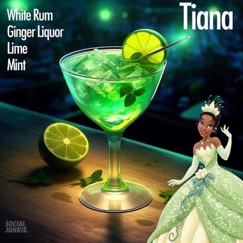 Princess And The Frog Drink Ideas, Princess And The Frog Cocktail, Disney Themed Drinks Alcoholic Beverages, Princess And The Frog Drinks, Disney Alcoholic Drinks, Princess Drinks, Frog Wedding, Disney Cocktails, Bartender Drinks Recipes