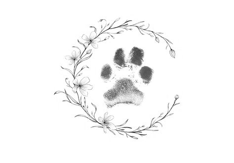 Creative Paw Print Tattoo, Pawprint Tattoo Cat Memorial, Pawprint Tattoo With Flowers, Dog Tribute Tattoo Small Flower, Cat Pawprint Tattoo, Paw Print With Flowers Tattoo, Zero Dog Tattoo, Paw Print Tattoo With Flowers, Paw Print Flower Tattoo