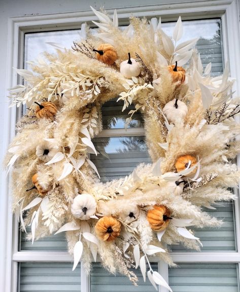 Boho Boho for Fall Pampas Grass Wreath Decorative Wreath - Etsy Canada Christmas Boho Wreath, Diy Boho Wreath, Fall Photobooth, Boho Fall Wreath, Townhome Ideas, Pampas Grass Wreath, Neutral Wreath, Boho Fall Decor, Christmas Planter