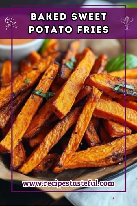 Delicious and crispy baked sweet potato fries, seasoned to perfection. A healthier alternative to traditional fries, perfect as a snack or side dish. Sweet Potato Fries Recipe, Baked Sweet Potato Fries, Sweet Potato Recipes Fries, Crispy Sweet Potato Fries, French Fried Potatoes, Paleo Sides, Sweet Potato Fries Baked, New Years Eve Dinner, Baked Ribs