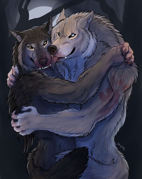 Werewolf Love Art, Werewolf Couple, Werewolf Aesthetic, Werewolf Art, Arte Robot, Wolf Pictures, Pinturas Disney, Wolf Art, Arte Animal