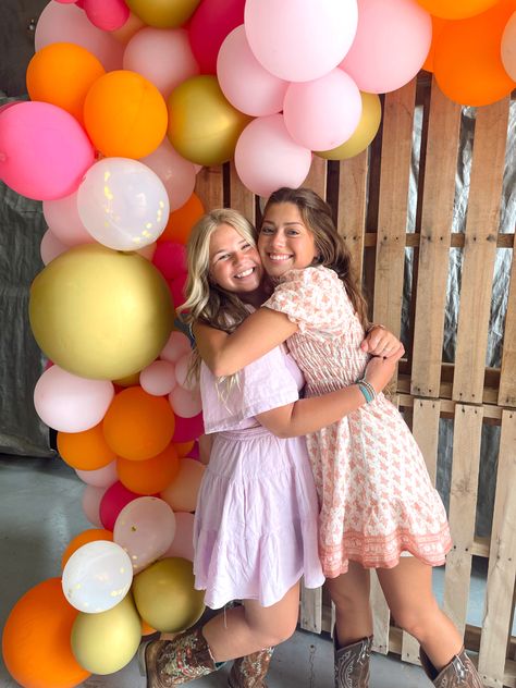 Pink Orange Yellow Graduation Party, Pink Orange Yellow Party Decor, Graduation Party Balloon Arch, Pink And Orange Graduation Party, Colorful Graduation Party, Graduation Party Colors, Party Balloon Arch, Balloons Graduation, Grad Party Theme