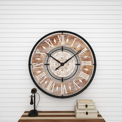 Large Wooden Wall Clock, Black Clock, Farmhouse Wall Clock, Black Clocks, Wall Clock Wooden, Oversized Wall Clock, Nails And Screws, Wooden Wall Clock, Clock Hands