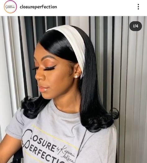 IG: @closureperfection Side Swoop With Headband, Headband Styles Black Women, Headband Hairstyles Side Part, Side Part Headband Hairstyles, Bob With Headband Style, Ponytail Headband Hairstyles, Headband Hairstyles Straight Hair, Side Part Headband, Side Part With Headband