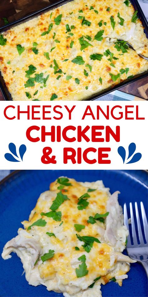 Cheesy Angel Chicken and Rice Stovetop Appetizers, Rice Recipe Easy, Easy Oven Recipes, Leftover Rice Recipes, Angel Chicken, Chicken And Rice Recipe, Creamy Chicken And Rice, Satisfying Eats, Baked Dinner