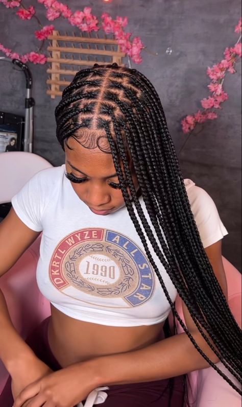 Feed In Braids Hairstyles, Box Braids Hairstyles For Black Women, Cute Braided Hairstyles, Braids Hairstyles Pictures, Girls Natural Hairstyles, Cute Box Braids Hairstyles, Quick Braided Hairstyles, Protective Hairstyles Braids, Pretty Braided Hairstyles