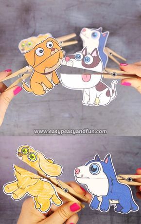 Puppet Preschool Activities, Peg Crafts For Kids, Animal Puppet Craft, Animal Puppets For Kids To Make, Craft Animals For Kids, Clothespin Puppets Free Printable, Clothes Peg Crafts, Animal Projects For Kids, Peg Activities