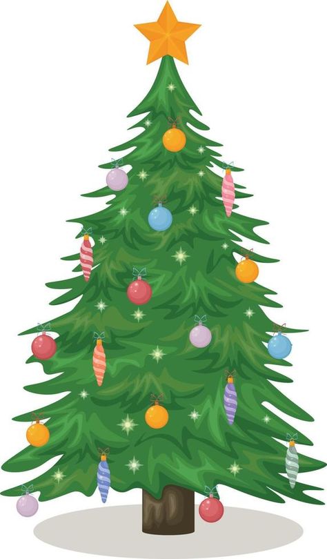 Christmas tree. Cute Christmas tree decorated with Christmas toys and garlands. Festive Christmas tree, vector illustration Christmas Tree Animated, Tree Animated, Christmas Tree Vector, Tree Vector Illustration, Christmas Tree Decorated, Cartoon Trees, Tree Vector, Cute Christmas Tree, Door Decorations Classroom