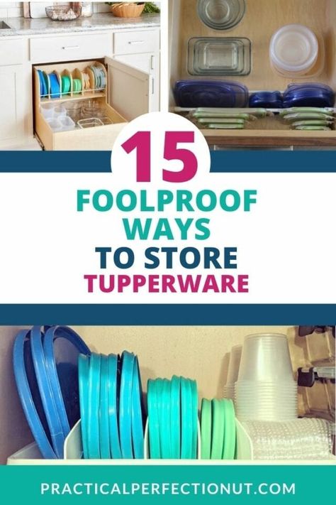 These 15 ways will easily allow you to organize and maintain your food storage containers so you don't have an avalanche of Tupperware lids every time you open your cupboard! #kitchengoals #kitchenorganization #organization #organizing #organized Tupperware Lid Organization, How To Organize Tupperware Cabinet, Plastic Container Organization, Organizing Tupperware, Organize Tupperware, How To Decorate Kitchen Shelves, Organizing Hacks Dollar Stores, Tupperware Organizing, Organization Hacks Diy