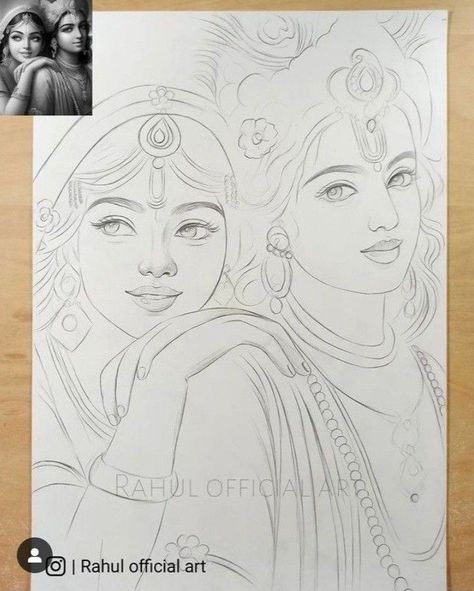 Drawing Radha Krishna Pencil, Pencil Art Drawings Radha Krishna, Radha Krishna Face Drawing, Art Sketches Krishna, Radha Krishna Craft, How To Draw Radha Krishna, Krishna Sketch Aesthetic, Radha Krishn Drawings, Pencil Sketch Ideas Creative Beautiful