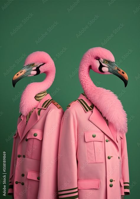 Pink Portrait, Colors Illustration, Pink Birds, Vintage Suit, Foto Photo, Flamingo Bird, Vintage Suits, Men Vintage, Outdoor Wall