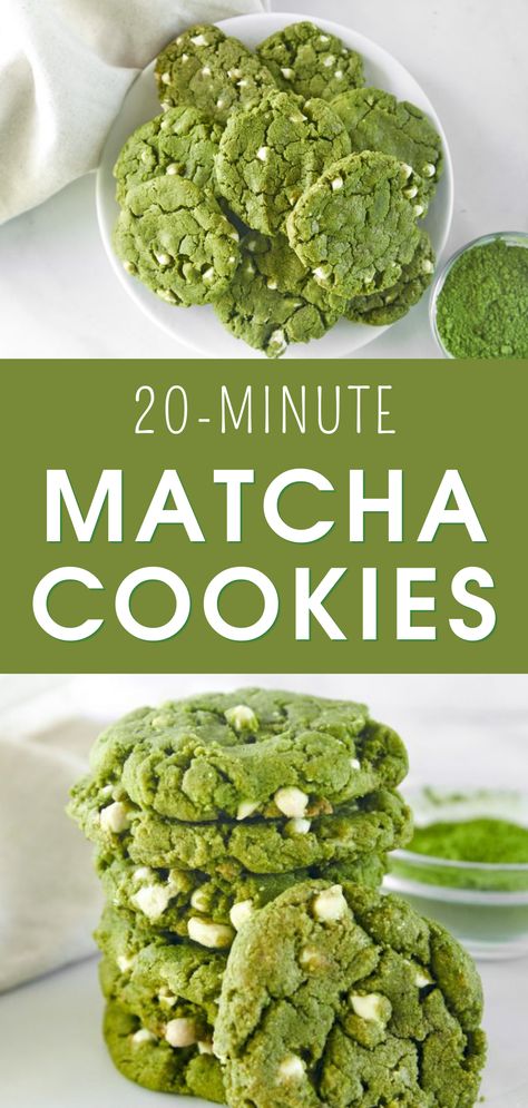 Sweet Vegan Snacks, Recipes With Matcha, Easy Vegan Snacks, Matcha Cookies Recipe, White Chocolate Recipe, Green Tea Cookies, Cookies With White Chocolate, Matcha White Chocolate, White Chocolate Recipes