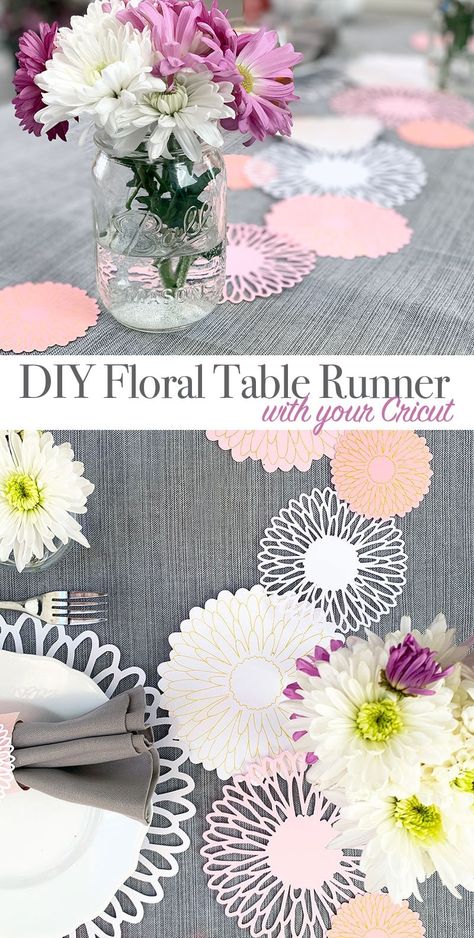 Decorate your table with Cricut flower cutouts designed by Jen Goode. Perfect for pretty Mother's Day brunch decor. Mothers Day Diy Decor, Womens Brunch Decoration, Diy Mothers Day Decorations, Cricut Brunch Ideas, Mother's Day Table Decorations, Womens Brunch Table Decor, Mothers Day Table Decorations Easy Diy, Mothers Day Table Decor, Diy Mother’s Day Decorations