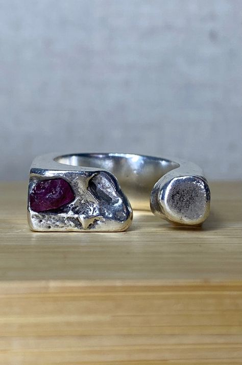 Organic Jewelry Design, Wax Carved Ring, Raw Sapphire Ring, Statement Rings Unique, Cast Rings, Wax Ring, Silver Jewlery, Organic Jewelry, Chunky Rings